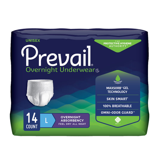 Unisex Adult Absorbent Underwear Prevail® Overnight Pull On with Tear Away Seams Large Disposable Heavy Absorbency