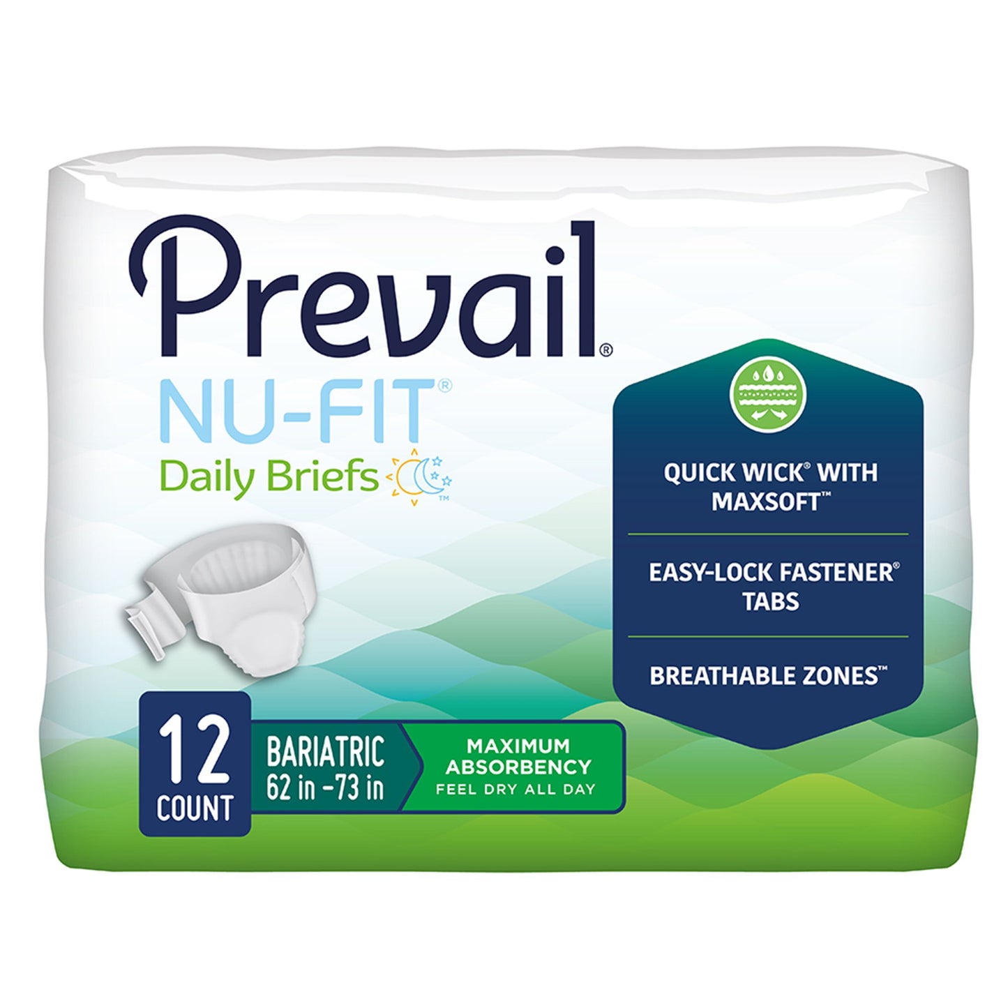 Unisex Adult Incontinence Brief Prevail® Nu-Fit® 2X-Large Disposable Heavy Absorbency