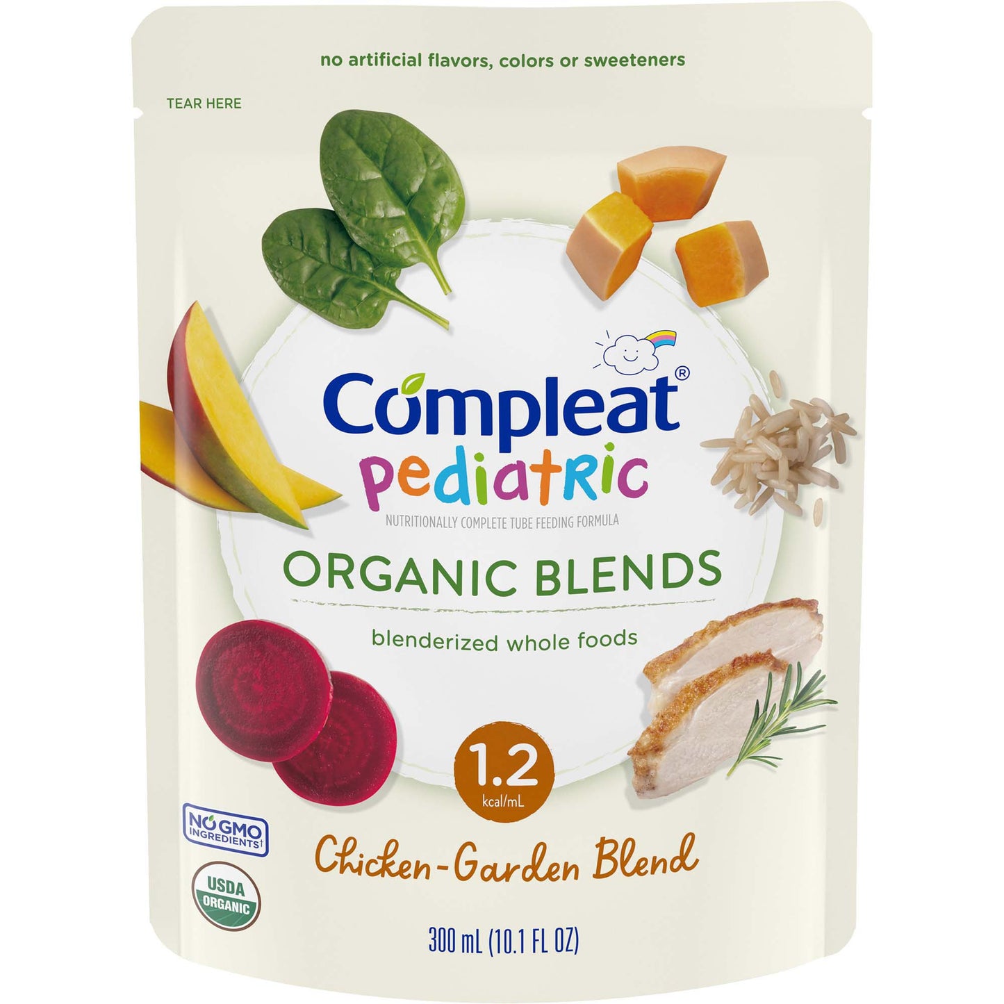 Pediatric Oral Supplement Compleat® Pediatric Organic Blends Chicken-Garden Flavor 10.1 oz. Pouch Liquid Organic Food Allergies