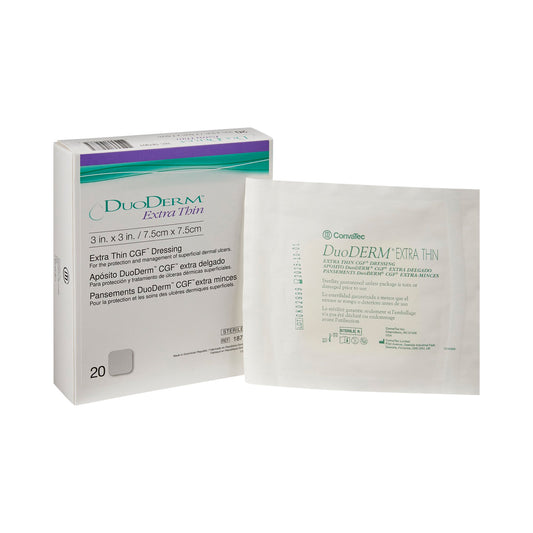 Thin Hydrocolloid Dressing DuoDERM® Extra Thin CGF® Film Backing 3 X 3 Inch Square Hydrocolloid / Film
